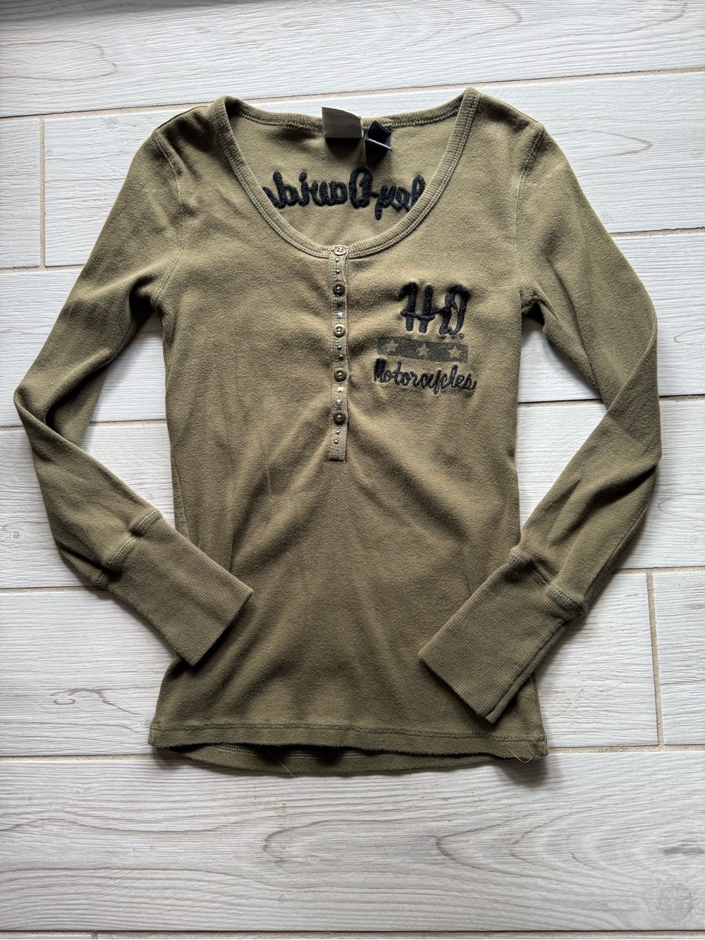 Harley-Davidson Olive Green Long Sleeve Henley Tee